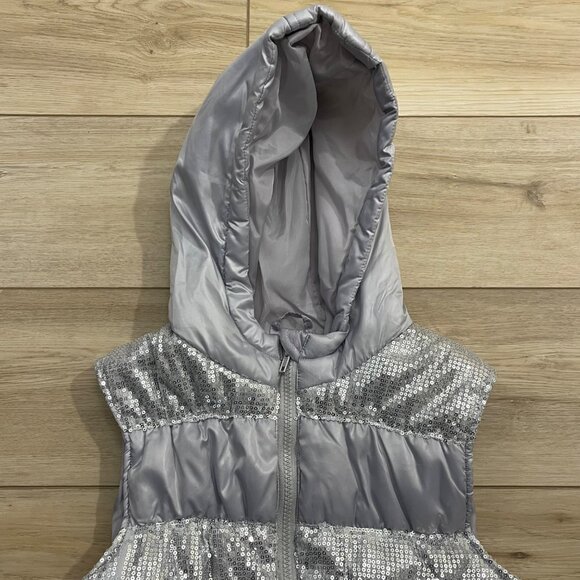 HeartSoul Girl Silver Hooded Puffer Vest XL With Sequined Accents Polyester - Picture 3 of 12